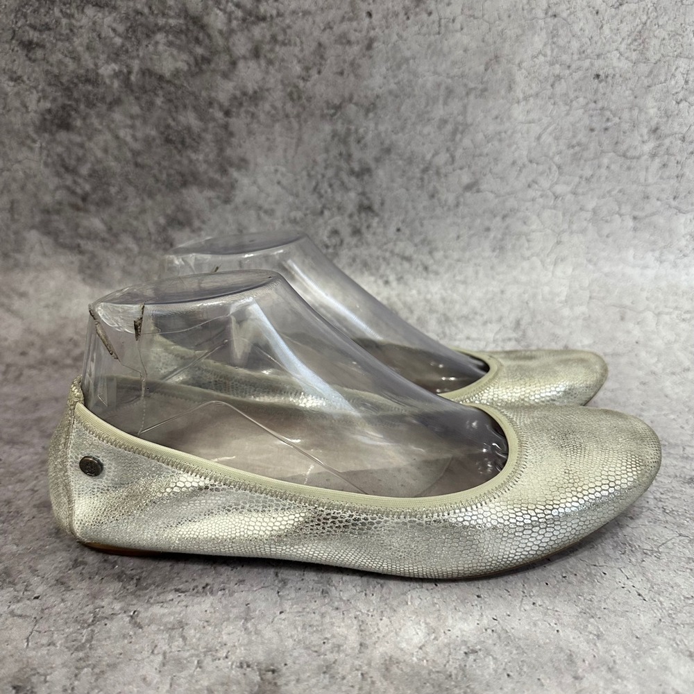 Hush Puppies Chaste Ballet Flats Women 7.5 Gold Snakeskin Metallic Leather Shoes